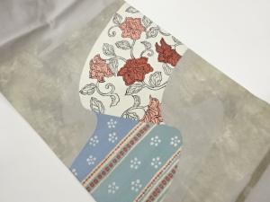 切り嵌め風曲線に花唐草・抽象模様織出し名古屋帯